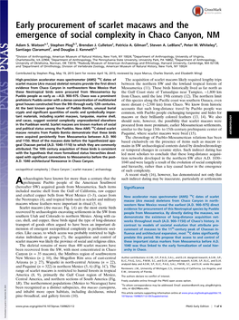 Early Procurement of Scarlet Macaws and the Emergence of Social Complexity in Chaco Canyon, NM