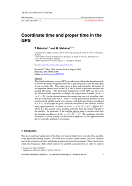 Coordinate Time and Proper Time in the GPS