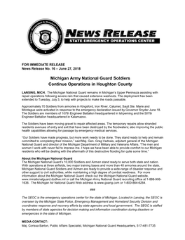 Michigan Army National Guard Soldiers Continue Operations in Houghton County