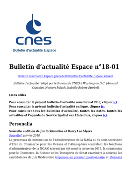 Bulletin D'actualité Espace N°18-01