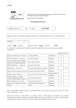 Delib.AS N. 19 2020 Copia Approvazione Piano Integrato Di