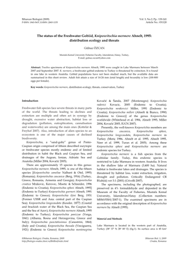 The Status of the Freshwater Gobiid, Knipowitschia Mermere Ahnelt, 1995: Distribution Ecology and Threats