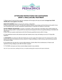 AFTERCARE INSTRUCTIONS for CANTHARIDIN (WART Or MOLLUSCUM) TREATMENT