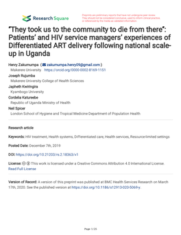 ': Patients' and HIV Service Managers' Experiences of Differentiat