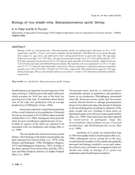 Biology of Rice Sheath Mite, Steneotarsonemus Spinki Smiley