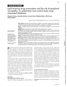 Lipid Lowering Drugs Prescription and the Risk of Peripheral Neuropathy