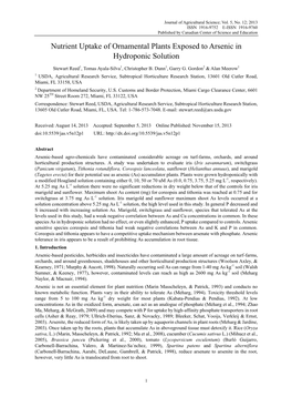 Nutrient Uptake of Ornamental Plants Exposed to Arsenic in Hydroponic Solution