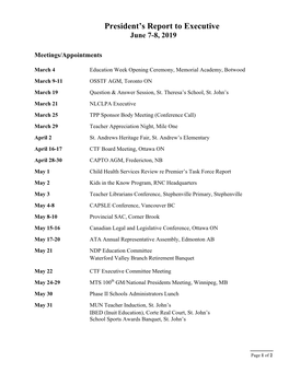 Presidents Report to Executive June 7-8, 2019 Form the NLTA