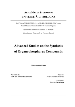 Advanced Studies on the Synthesis of Organophosphorus Compounds