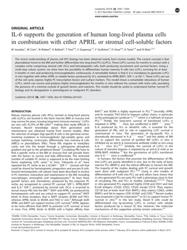 IL-6 Supports the Generation of Human Long-Lived Plasma Cells in Combination with Either APRIL Or Stromal Cell-Soluble Factors