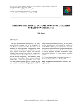 Inferring the Retinal Anatomy and Visual Capacities of Extinct Vertebrates