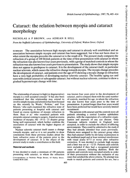 The Relation Between Myopia and Cataract Morphology