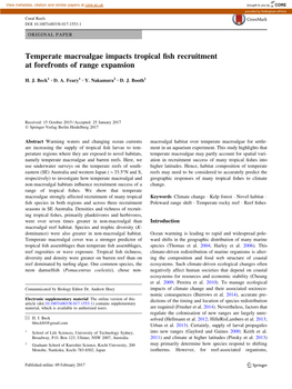 Temperate Macroalgae Impacts Tropical Fish Recruitment At