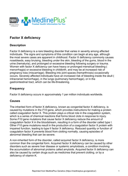 Factor X Deficiency