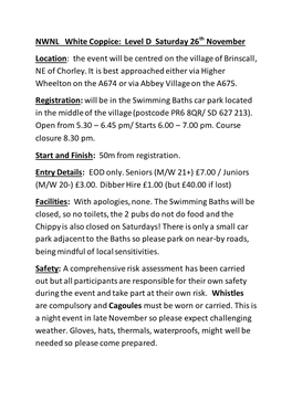 NWNL White Coppice: Level D Saturday 26 November Location