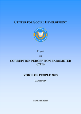 CENTER for SOCIAL DEVELOPMENT Report on CORRUPTION PERCEPTION BAROMETER