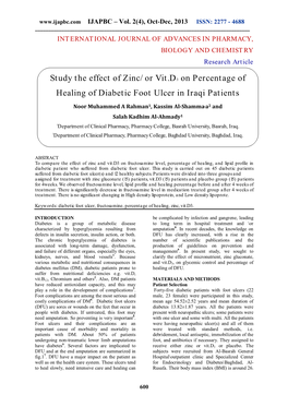 Study the Effect of Zinc/Or Vit.D3 on Percentage of Healing Of