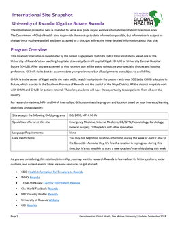 International Site Snapshot University of Rwanda: Kigali Or Butare, Rwanda