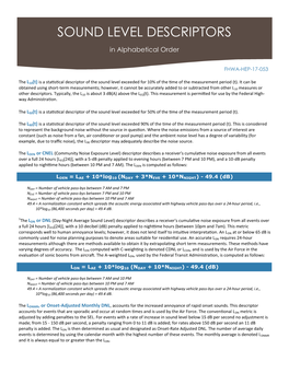 Sound Level Descriptors