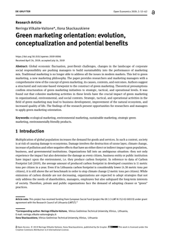 Green Marketing Orientation: Evolution, Conceptualization and Potential Benefits