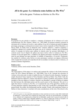 La Violencia Como Habitus En the Wire 1 All in the Game: Violence As Habitus in the Wire