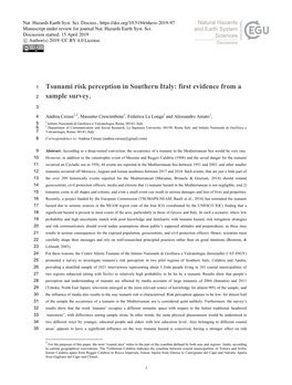 Tsunami Risk Perception in Southern Italy: First Evidence from a 2 Sample Survey