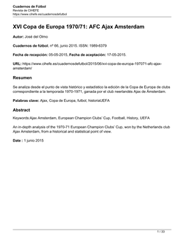 XVI Copa De Europa 1970/71: AFC Ajax Amsterdam