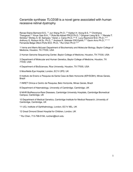 Ceramide Synthase TLCD3B Is a Novel Gene Associated with Human Recessive Retinal Dystrophy