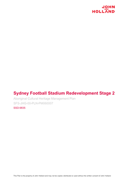 Sydney Football Stadium Redevelopment Stage 2 Aboriginal Cultural Heritage Management Plan SFS-JHG-00-PLN-PM060007 SSD-9835