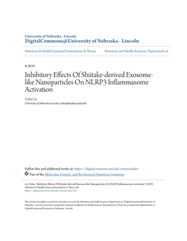 Inhibitory Effects of Shiitake-Derived Exosome-Like Nanoparticles on NLRP3 Inflammasome Activation" (2019)
