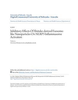 Inhibitory Effects of Shiitake-Derived Exosome-Like Nanoparticles on NLRP3 Inflammasome Activation