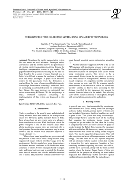 AUTOMATIC BUS FARE COLLECTION SYSTEM USING GPS and RFID TECHNOLOGY 1Karthika J, 2Varshanapriyaa S, 2Sai Haran S, 2Suriyaprakash