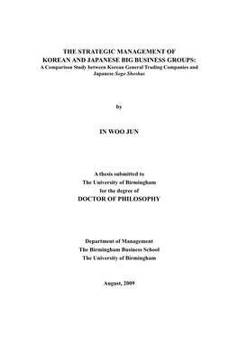 THE STRATEGIC MANAGEMENT of KOREAN and JAPANESE BIG BUSINESS GROUPS: a Comparison Study Between Korean General Trading Companies and Japanese Sogo Shoshas