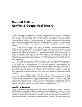 Randall Collins: Conflict & Geopolitical Theory