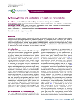 Synthesis, Physics, and Applications of Ferroelectric Nanomaterials