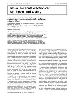 Molecular Scale Electronics: Syntheses and Testing
