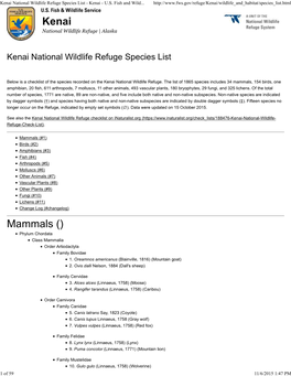 Kenai National Wildlife Refuge Species List - Kenai - U.S
