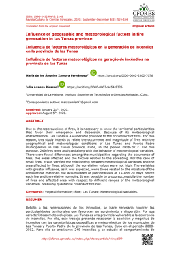 Influence of Geographic and Meteorological Factors in Fire Generation in Las Tunas Province