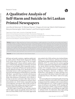 A Qualitative Analysis of Self-Harm and Suicide in Sri Lankan Printed Newspapers