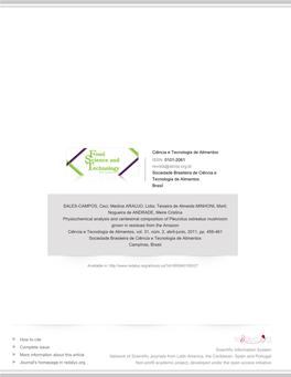 Redalyc.Physiochemical Analysis and Centesimal Composition Of