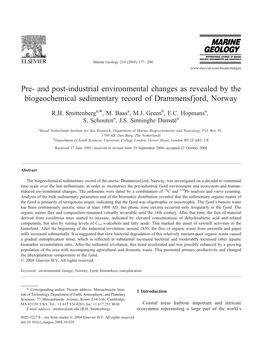 Pre- and Post-Industrial Environmental Changes As Revealed by the Biogeochemical Sedimentary Record of Drammensfjord, Norway