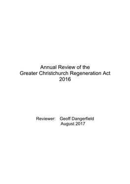 Annual Review of the Greater Christchurch Regeneration Act 2016