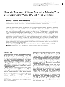 Melatonin Treatment of Winter Depression Following Total Sleep Deprivation: Waking EEG and Mood Correlates
