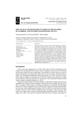 The Use of It Technologies in Farms on the Example of Zambrów and Wysokie Mazowieckie County