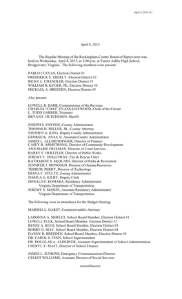 Resolution No: 15-6 Second: Supervisor Eberly Meeting Date: April 8, 2015