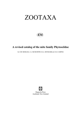 Revised Catalog of the Mite Family Phytoseiidae