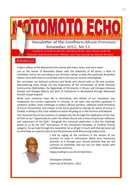 Newsletter of the Southern Africa Province November 2012, No 13 Editorial