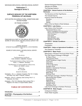 TABLE of CONTENTS. Lake Huron Drainage in Northern Peninsula