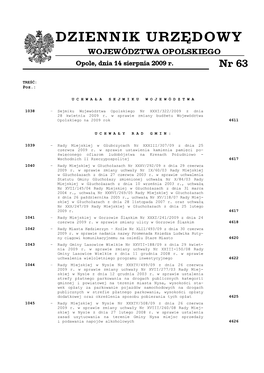 DZIENNIK URZĘDOWY WOJEWÓDZTWA OPOLSKIEGO Opole, Dnia 14 Sierpnia 2009 R