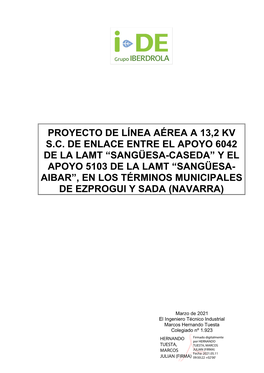 Sangüesa-Caseda” Y El Apoyo 5103 De La Lamt “Sangüesa- Aibar”, En Los Términos Municipales De Ezprogui Y Sada (Navarra)